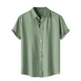 thumbnail image 1 of hopeusnice Men's Solid Color Shirts Summer Lightweight Cotton Linen Slim Fit Beach Shirts Hawaiian Tropical Button Up Lapel Tops Short Sleeve Dress Shirts Clothing for Male Green XXXL, 1 of 8
