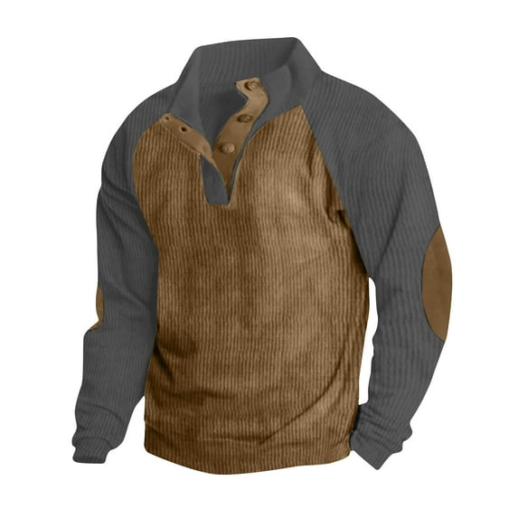 hopeusnice Men's Solid Color Shirts Workout Activewear Slim Fit Lounge Blouse Button Up V Neck Sweater Casual Long Sleeve Sweatshirt Pockets Fall Lightweight Clothing for Male Coffee L
