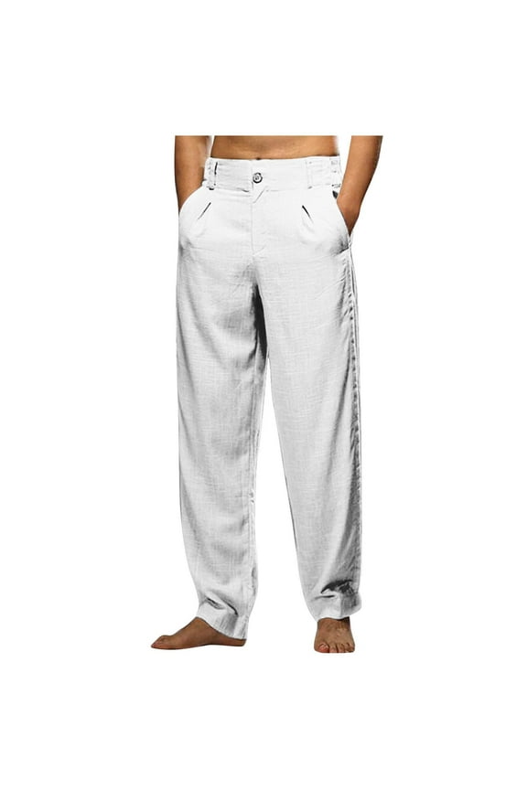 Men's Solid Color Trousers Comfyfit Workout Activewear Sweatpants Casual Fall Lightweight Loose Loungewear Elastic Waist Drawstring Wide Leg Pants Clothing For Male White L