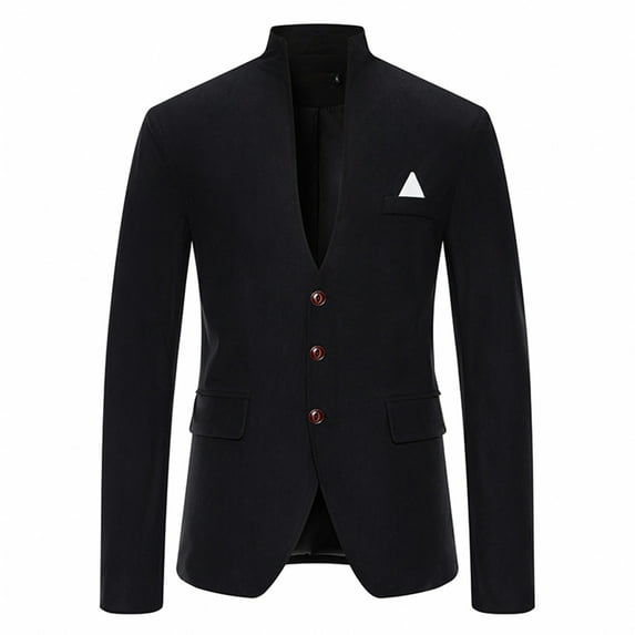 hopeusnice Men's Stand Collar Double Breasted Blazer Jacket Business Gothic Tailcoat Outwear Black L