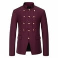 thumbnail image 1 of hopeusnice Men's Stand Collar Double Breasted Blazer Jacket Business Gothic Tailcoat Outwear Wine L, 1 of 8