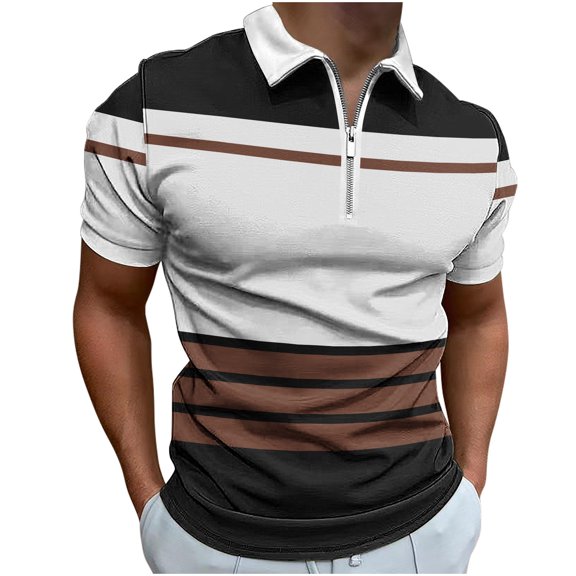 hopeusnice Men's Striped Shirts Casual Short Sleeve Dress Shirts Slim Fit Lounge Tee Workout Activewear Zipper Lapel Tops Summer Lightweight Clothing for Male White M