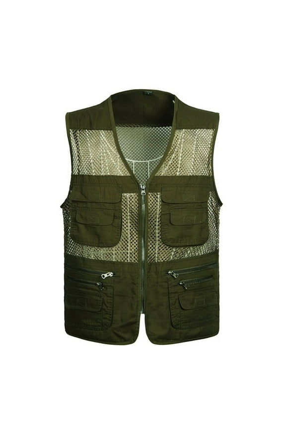 Men's Summer Mesh Vest Photographer Waistcoat Multi Pockets Sleeveless Jacket Travel Fishing Vest Coat Navy L