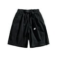 thumbnail image 1 of hopeusnice Men's Summer Solid Color Shorts Pants Pockets Casual Beach Elastic Waist Drawstring Lounge Shorts Pants Cotton Linen Sweat Shorts Workout Activewear Black L, 1 of 5