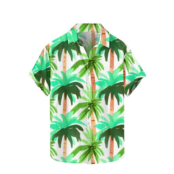 hopeusnice Men's Summer Tropical Hawaiian Shirt Short Sleeve Beach Button Down Shirts Loose Fit Palm Tree Print Shirts Green XXXXL