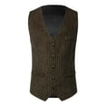 thumbnail image 1 of hopeusnice Men's Tweed Vests Herringbone Pattern Vests Wool Waistcoat Business Slim Fit Classic Style Lapel Formal Dress Vests Plus Size Coffee M, 1 of 6