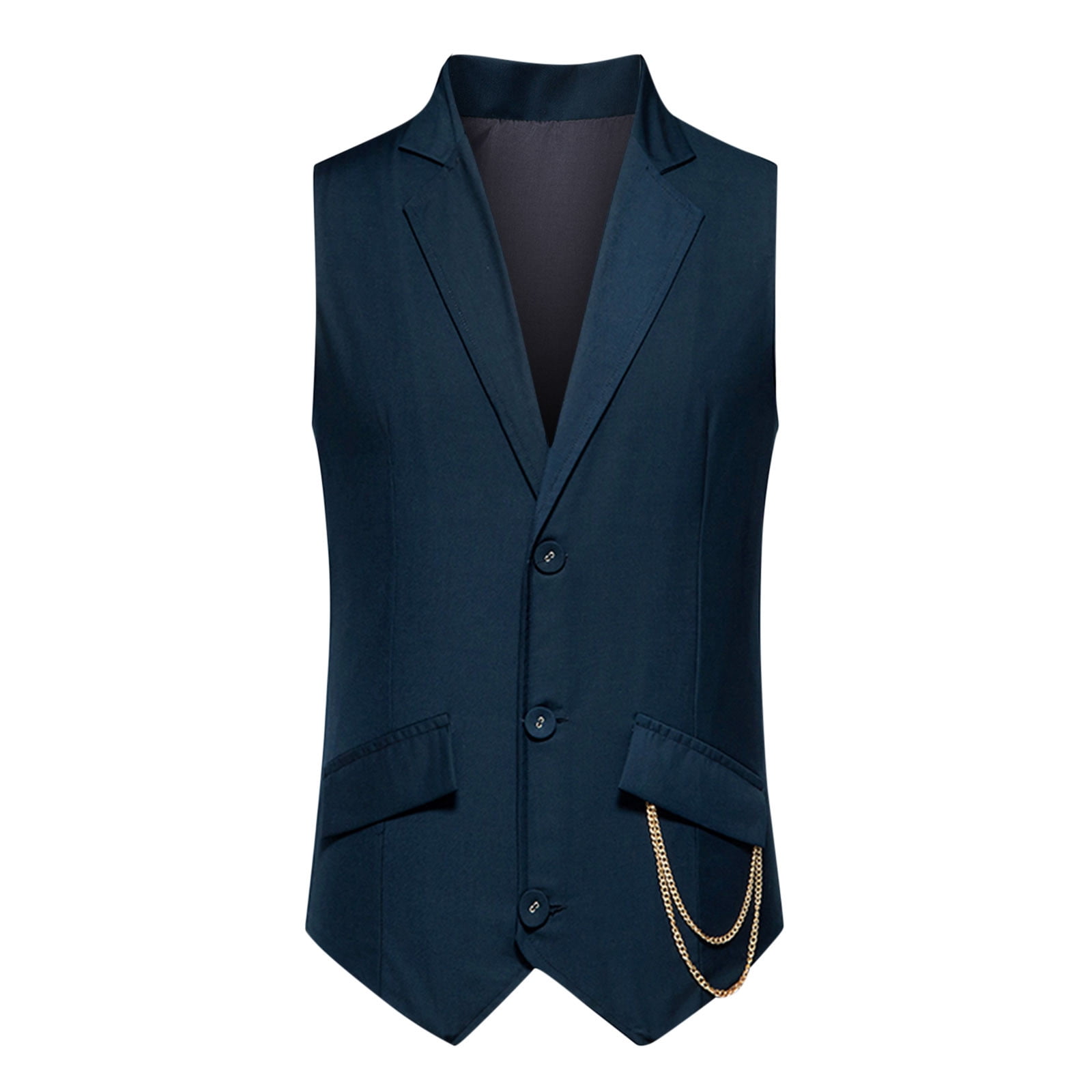 hopeusnice Men's Vests Waistcoat Button Chain V-Neck Formal