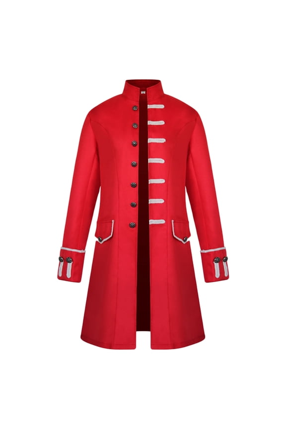 Men's Vintage Frock Coat Gothic Long Trench Overcoat Jacket Steampunk Tailcoat Uniform Halloween Party Outwear Red XXXL