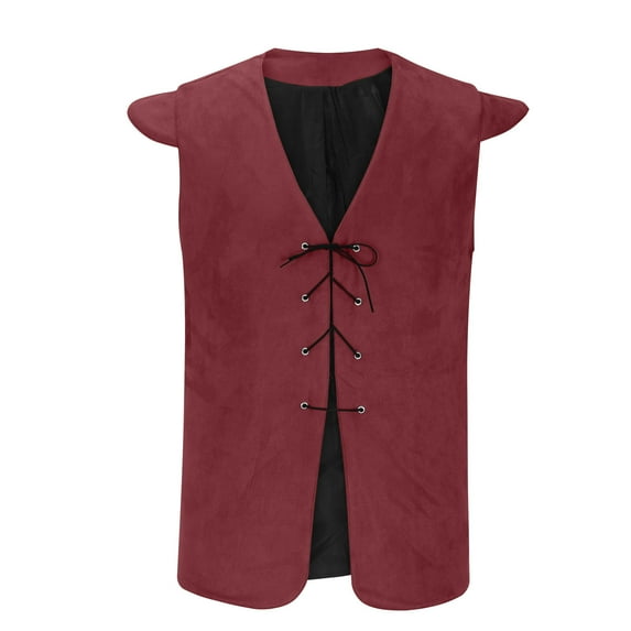 hopeusnice Men's Vintage Steampunk Vests Gothic Tailcoat Waistcoat Sleeveless Retro Jacket Wine XXL