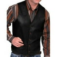 thumbnail image 1 of hopeusnice Men's Western Cowboy Style Genuine Leather Vests Retro Distressed Waistcoat Slim Fit Biker Vests with Snap-Up Front Two Front Welt Pockets Black M, 1 of 3