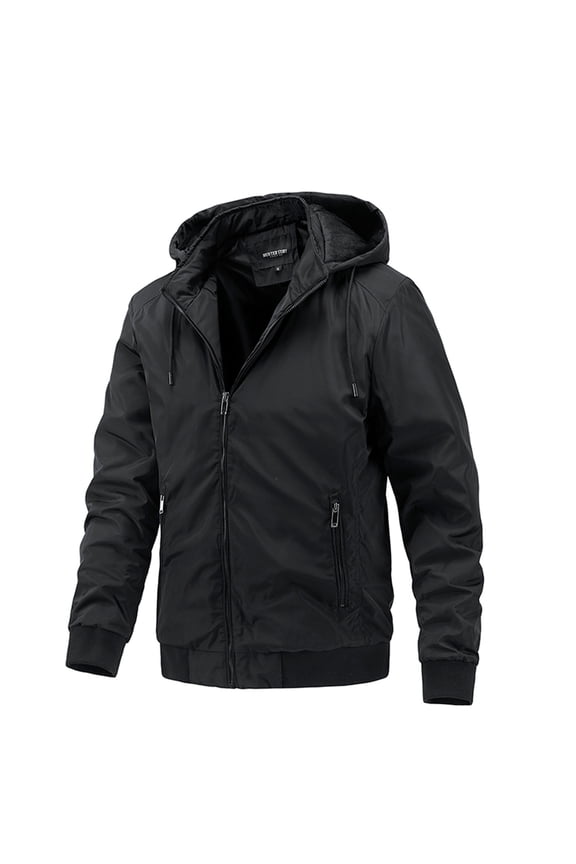 Men's Winter Coats Thicken Fleece Warm Outwear Stand Collar Hood Jackets Windproof Ski Snow Coats Black M