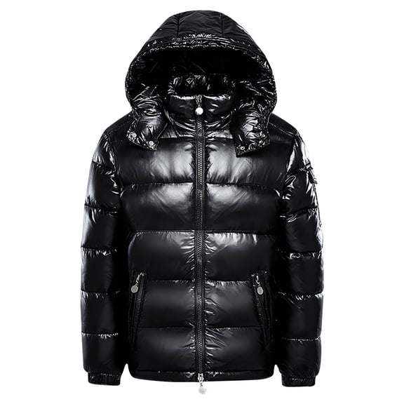 hopeusnice Men's Winter Down Jacket Hooded Thickened Warm Glossy Puffer Coat Outwear Parka Black M