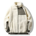 thumbnail image 1 of hopeusnice Men's Winter Fleece Jacket Warm Stand Collar Zipper Loose Coat Patchwork Streetwear Outwear Plus Size Beige L, 1 of 3