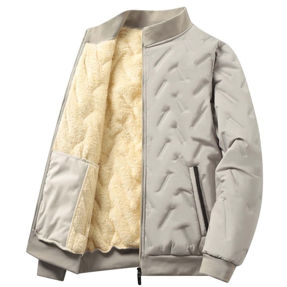 hopeusnice Men's Winter Fleece Lined Quilted Bomber Jacket Warm Thickened Outwear Coats Thermal Outwear with Pockets Khaki XL