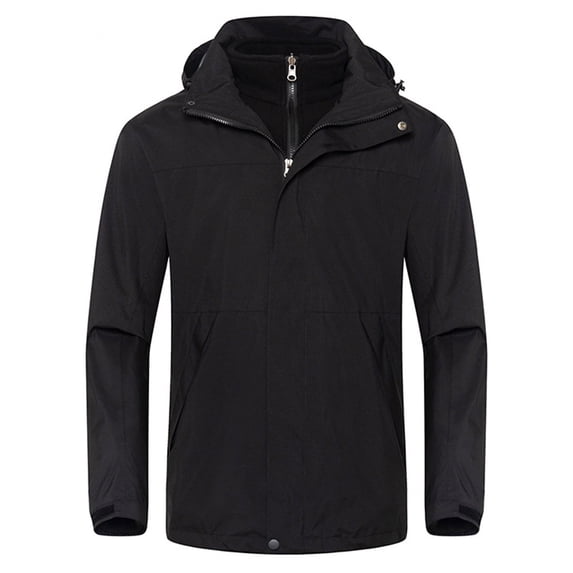 hopeusnice Men's Winter Jacket Windproof Hood Fleece Lined Warm Outwear tachable 3 in 1 Ski Snow Coats Black L