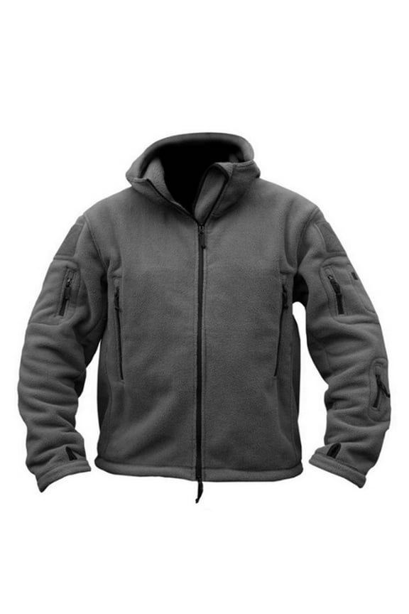 Men's Winter Jacket Windproof Thermal Fleece Coats Hunting Clothes Outwear Hooded Jackets with Many Pockets Gray M
