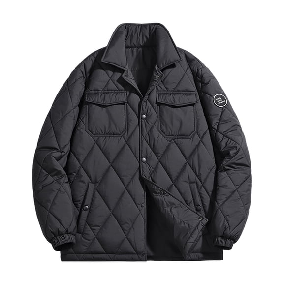 hopeusnice Men's Winter Quilted Padd Jacket Warm Outwear with Pockets Black M