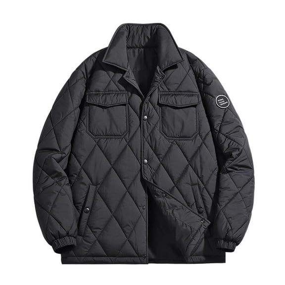 hopeusnice Men's Winter Quilted Padd Jacket Warm Outwear with Pockets Black XL