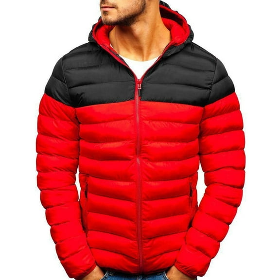 hopeusnice Men's Winter Two Tone Hooded Padded Puffer Jacket Warm Lightweight Coats with Zipper Pockets Black L