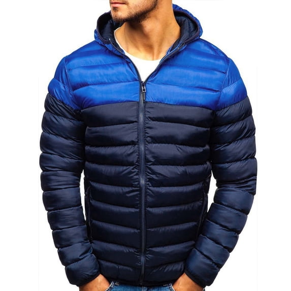 hopeusnice Men's Winter Two Tone Hooded Padded Puffer Jacket Warm Lightweight Coats with Zipper Pockets Blue XL