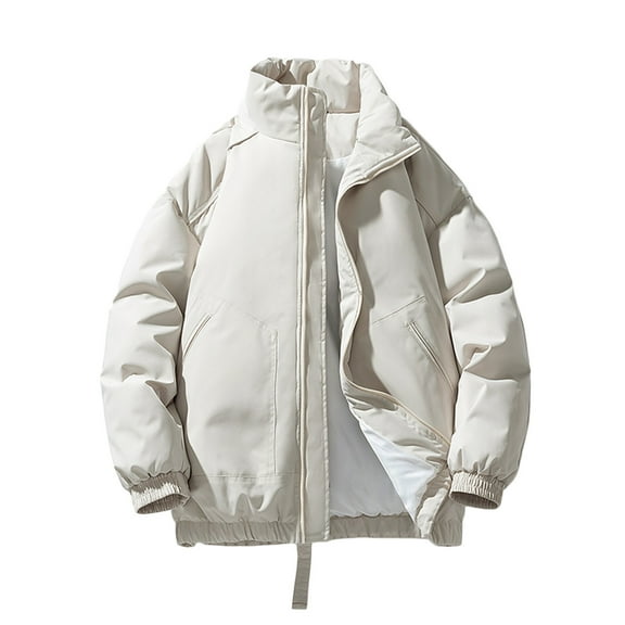 hopeusnice Men's Winter Warm Down Jacket Stand Collar Loose Thickened Coat Male Outerwear Parkas Black Khaki XXL