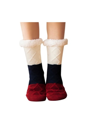 Men's Winter Warm Fuzzy Crew Socks Soft Thermal Slipper Socks with Grippers Cozy Fleece Home Sock Black Free Size