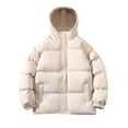 thumbnail image 1 of hopeusnice Men's Winter Warm Hood Down Jackets Coats Stand Collar Zipper Solid Color Thickened Outwear Parkas Loose Oversize Jacket Beige L, 1 of 7