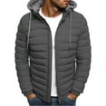 thumbnail image 1 of hopeusnice Men's Winter Warm Outwear Stand Collar Hooded Thicken Coats Solid Color Zipper Pockets Slim Fit Puffer Jackets Gray S, 1 of 3