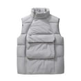 thumbnail image 1 of hopeusnice Men's Winter Warm Stand Collar Sleeveless Zipper Pockets Solid Color Down Vest ffer Waistcoat Coats Gray XXXL, 1 of 5