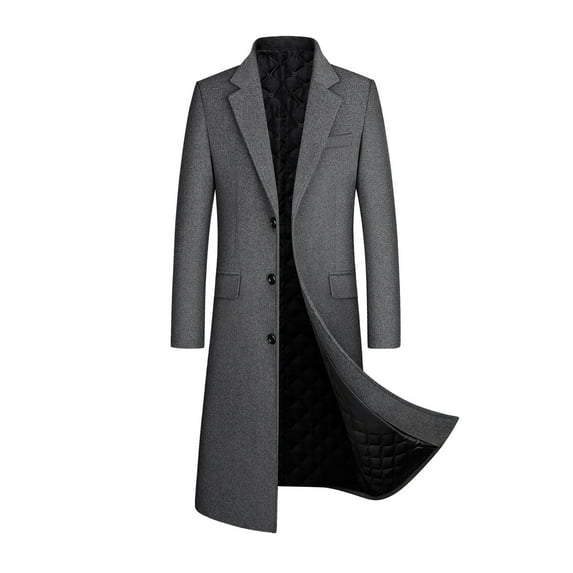 hopeusnice Men's Winter Wool Long Trench Coat Warm Overcoat Business Outwear with Two Pockets Gray XXL