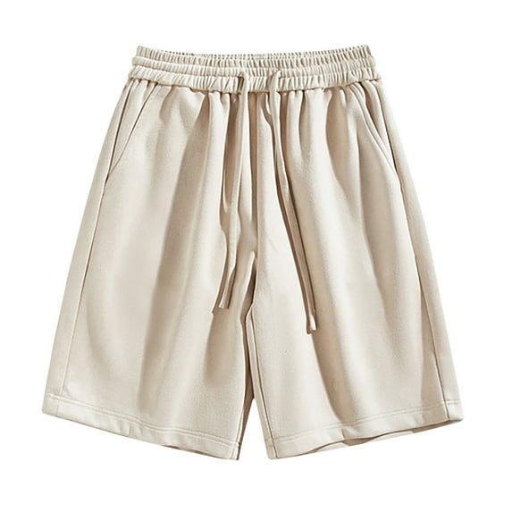 hopeusnice Men's Workout Activewear Sweat Shorts Elastic Waist Drawstring Lounge Shorts Pants Casual Beach Summer Pants Pockets Solid Color Shorts Beige XXXXL