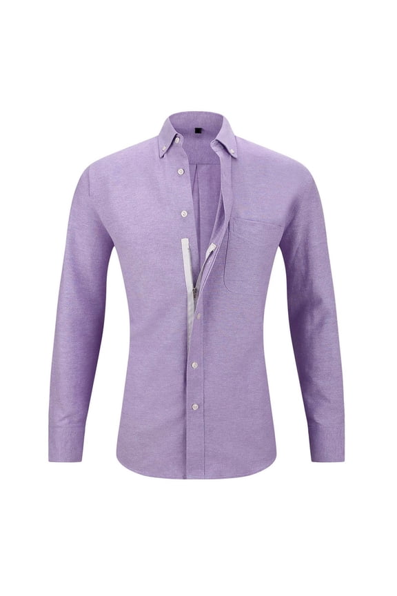 Men's Zipper Placket Long Sleeve Button Up Dress Shirt Slim Fit Business Work Office Shirt Purple XS