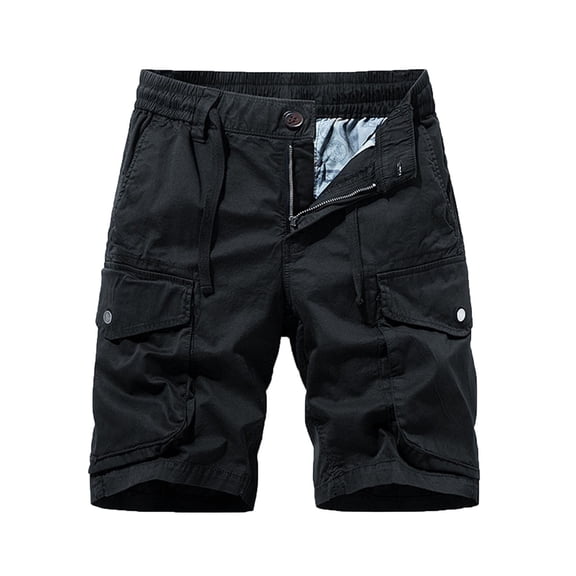 hopeusnice Mens Casual Beach Solid Color Mid Waist Pants with Pockets Workout Cotton Linen Cargo Shorts Activewear Zipper Buttons Sweat Shorts Fashion Summer Pants b Black M
