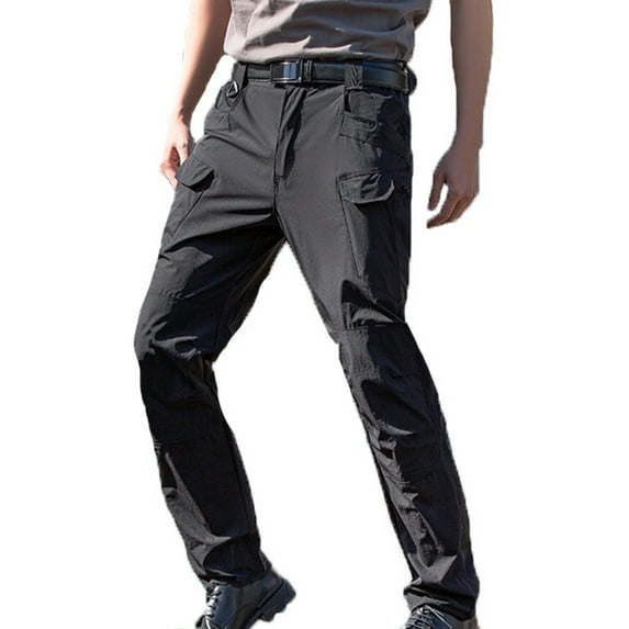 Mens Casual Beach Solid Color Pants Cotton Linen Cargo Running Trousers Activewear Straight Mid Waist Fashion Summer Workout Multi-Pockets