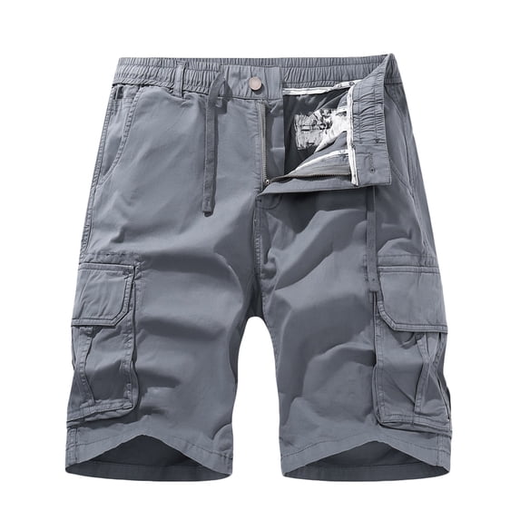 Mens Cotton Linen Cargo Shorts Activewear Running Shorts Workout Solid Color Mid Waist Buttons Zipper with Pockets Pants Fashion Summer Casual Beach Gray L