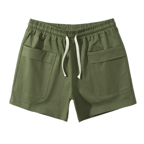 hopeusnice Mens Cotton Linen Running Shorts Lounge Shorts Activewear Gym Shorts Workout Solid Color Loose with Pockets Elastic Waist Drawstring Fashion Summer Pants Casual Beach Army Green S