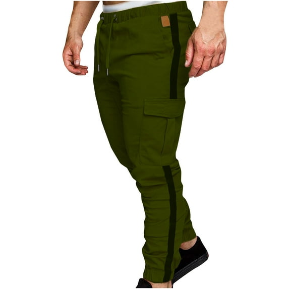 hopeusnice Mens Elastic Waist Drawstring Workout Casual Beach Pants Solid Color Striped Splicing with Pockets Cargo Joggers Trousers Activewear Fashion Summer Green L