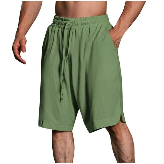 hopeusnice Mens Elastic Waist Drawstring Workout Solid Color Loose with Pockets Pants Capri Shorts Cropped Trousers Running Shorts Casual Beach Fashion Summer a Army Green XXL