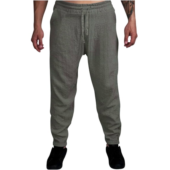hopeusnice Mens Elastic Waist Pants with Pockets Drawstring Workout Pants Wrinkled Loose Wide Leg Trousers Lounge Activewear Straight Fashion Summer Casual Beach Solid Color Dark Gray XXXL