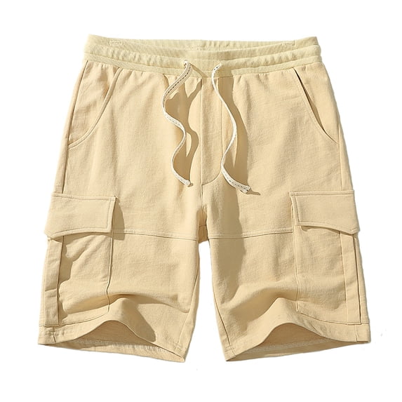 hopeusnice Mens Fashion Summer Solid Color Running Shorts Pockets Workout Casual Beach Pants Cotton Linen Sweat Shorts Elastic Waist Cargo Shorts Drawstring Khaki XL