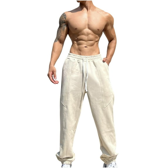 hopeusnice Mens Joggers Sweatpants Activewear Running Trousers Workout Solid Color Elastic Waist Drawstring Casual Beach Pants Fashion Summer with Pockets Khaki L