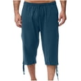 thumbnail image 1 of hopeusnice Mens Loose Fit Workout Fashion Summer Solid Color Cotton Linen Capri Shorts Cropped Lounge Trousers Casual Beach Elastic Waist Pants Blue M, 1 of 7