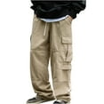 thumbnail image 1 of hopeusnice Mens Loose with Pockets Workout Casual Beach Cargo Sweatpants Trousers Activewear Solid Color Elastic Waist Drawstring Fashion Summer Pants Khaki L, 1 of 9