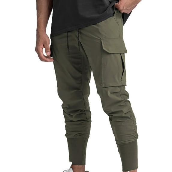Mens Loose With Pockets Workout Casual Beach Cargo Joggers Trousers Sweatpants Activewear Gym Solid Color Elastic Waist Drawstring Fashion Summer Pants Army Green L