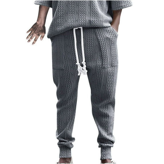 hopeusnice Mens Loose With Pockets Workout Casual Beach Knitted Cargo Joggers Sweatpants Activewear Lounge Trousers Solid Color Elastic Waist Drawstring Fashion Summer Pants Gray XL