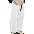 thumbnail image 1 of hopeusnice Mens Pants Elastic Waist Pants with Pockets Drawstring Workout Solid Color Loose Casual Beach Fashion Summer Cotton Linen Wide Leg Lounge Trousers Activewear White M, 1 of 3