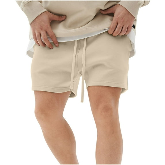 hopeusnice Mens Pants Solid Color Running Shorts Workout Loose Fit Casual Beach Fashion Summer Elastic Waist Drawstring Lounge Shorts Activewear Khaki XL