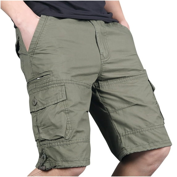 hopeusnice Mens with Pockets Workout Casual Beach Fashion Summer Solid Color Cotton Linen Cargo Shorts Activewear Running Shorts Pants Mid Waist Army Green M