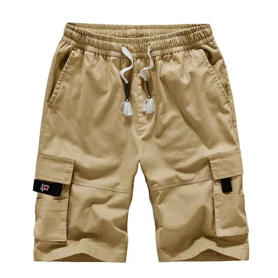 hopeusnice Mens Pockets Workout Elastic Waist Cargo Shorts Drawstring Sweat Shorts Pants Fashion Summer Solid Color Lounge Shorts Casual Beach Khaki XXL