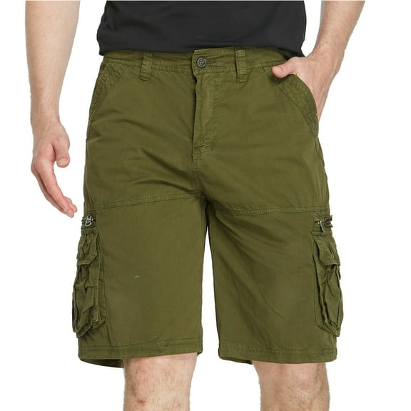 hopeusnice Mens Workout Casual Beach Solid Color Fashion Summer Cotton Linen Cargo Shorts Activewear Running Shorts Straight Buttons Zipper with Pockets Pants Mid Waist Army Green XXL